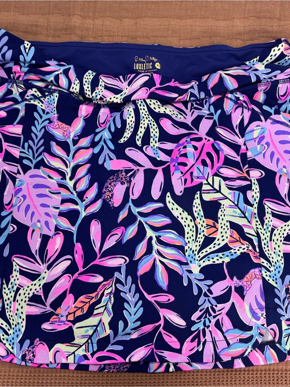 Lilly Pulitzer Navy Tropical Leaf Print Skort with Pink & Mint Accents